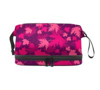 Oak and Maple Leaves Double Layer Cosmetic Bag for Women and Girls, Travel Toiletry Bag Makeup Handy Pouch Organiser Bag with Brush Compartment