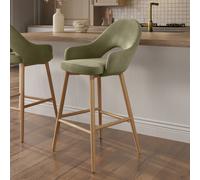 Oak and Sage Green Velvet Kitchen Stool with Back - Colbie