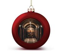 Oak Barrels for Storing Wine Christmas Tree Ornaments 1.6 Inch Shatterproof Pc Plastic Balls with Lanyard Baubles Hanging Christmas Ball Ornaments for Xmas Tree Holiday Party Wedding Home Decorations-