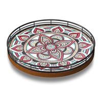 Oak Bohemia Lazy Susan 10.2" Turntable Organizer for Table Top with Ceramic 3D Boho Texture, Round Wooden Lazy Susan for Dining Table Decor, Kitchen, Countertop, Home Decor, Walnut Wood, Farmhouse