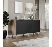 Urbn-Living Urbnliving 3-Door Sliding Cabinet Sideboard Oak Carcass With Black Doors Storage Organiser Home Cupboard Beech Wooden Legs