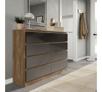 (Oak Carcass + Black Drawers) Modern Wide Wooden Chest of 8 Drawers Bedroom Furniture Storage Bedside Cabinet