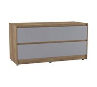 Urbn-Living Urbnliving 120Cm Wide Oak Carcass With 4 Grey Drawer Bedside End Cabinet Organiser Storage Unit Bedroom Furniture
