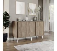 Urbn-Living Urbnliving 3-Door Sliding Cabinet Sideboard Oak Carcass With Oak Doors Storage Organiser Home Cupboard White Wooden Legs