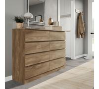 (Oak Carcass + Oak Drawers) Modern Wide Wooden Chest of 8 Drawers Bedroom Furniture Storage Bedside Cabinet