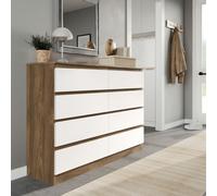 (Oak Carcass + White Drawers) Modern Wide Wooden Chest of 8 Drawers Bedroom Furniture Storage Bedside Cabinet