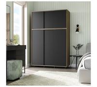 (Oak Carcass with Black Doors) 6 Sliding Doors Wardrobe Bedroom Storage Closet Clothes Hanging Rail Cupboard
