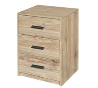 Urbn-Living Urbnliving Height 56Cm 3 Drawer Wooden Bedroom Bedside Cabinet Furniture Oak Carcass And Oak Drawers Storage Nightstand Side Table