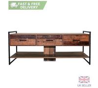Oak Coffee Table with 3 Drawers Rustic Industrial Living Room Storage Unit