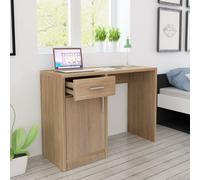 Oak Desk with Drawer & Cabinet 100x40x73cm Engineered Wood Aluminium Home Office