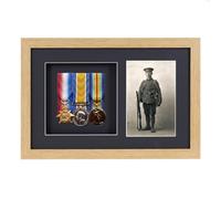 Oak Effect Court Mounted Medal Frame with 6x4 Photo For 3 War, Military and Sports Medals