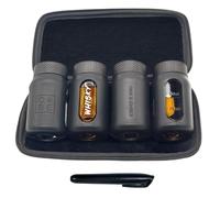 Oak & Ember Flight Flask Traveller - 4 x 100ml Hip Flask Set for Alcohol - Leakproof Glass Whisky Travel Flasks with Write-On Label & Protective Case - Whisky Gift Set for Men