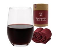 Oak & Ember Stemless Wine Glass & Socks Present for Women - 450ml Glass with Bamboo Socks - Birthday Present for Her, Wine & Cocktail Lover Present for Mum, Wife or Friend