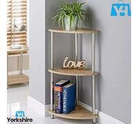 Oak Finish 3 Tier Corner Shelf Home Office Room Side End Table Storage