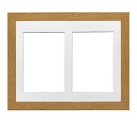 Oak Frame 10x8' Multi Aperture Picture Frame with White Mount to fit (2x) 6x4' Photos with Perspex Sheet - Tabletop & Wall Mountable Landscape or Portrait