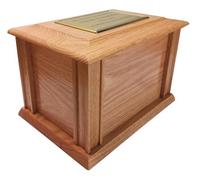 Oak Funeral Casket - Adult Ashes Urn - With Plaque - Solid Wood Cremation Memorial With Personalised Plaque