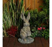 Oak Hare Statue Rustic Stone Cast Garden Ornament