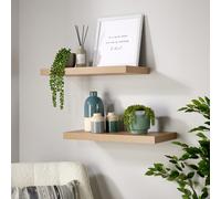 (Oak) Home Source Pair of 60cm Floating Wall Mounted Storage Shelves