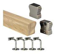 Oak HR Wall Mounted Handrail Kit Oak Handrail with End Caps & Wall Brackets - Chrome, Black, Nickel - 1800mm 2400mm 3600mm 4200mm Lengths (Brushed Nickel, 3600mm)