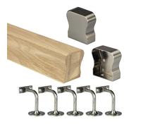 Oak HR Wall Mounted Handrail Kit Oak Handrail with End Caps & Wall Brackets - Chrome, Black, Nickel - 1800mm 2400mm 3600mm 4200mm Lengths (Brushed Nickel, 4200mm)