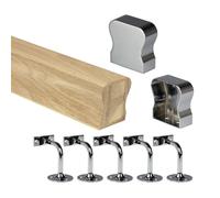 Oak HR Wall Mounted Handrail Kit Oak Handrail with End Caps & Wall Brackets - Chrome, Black, Nickel - 1800mm 2400mm 3600mm 4200mm Lengths (Chrome, 4200mm)
