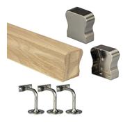Oak HR Wall Mounted Handrail Kit Oak Handrail with End Caps & Wall Brackets - Chrome, Black, Nickel - 1800mm 2400mm 3600mm 4200mm Lengths (Brushed Nickel, 1800mm)