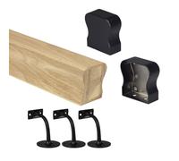 Oak HR Wall Mounted Handrail Kit Oak Handrail with End Caps & Wall Brackets - Chrome, Black, Nickel - 1800mm 2400mm 3600mm 4200mm Lengths (Black, 2400mm)