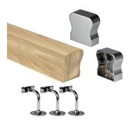 Oak HR Wall Mounted Handrail Kit Oak Handrail with End Caps & Wall Brackets - Chrome, Black, Nickel - 1800mm 2400mm 3600mm 4200mm Lengths (Chrome, 1800mm)