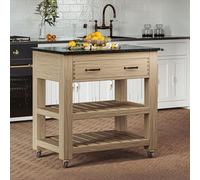 Oak Kitchen Island - 1 Drawer - Black Granite Top