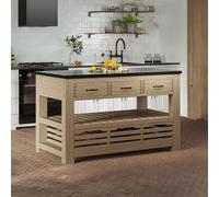 Oak Kitchen Island - 3 Drawer - Black Granite Top