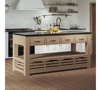 Oak Kitchen Island - 4 Drawer - Black Granite Top