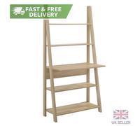 Riva Retro Ladder Bookcase Desk Shelving Shelf Unit 5 Tier Oak