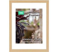 OAK Large Picture Poster Frame Size 80 X 60cm, 800 X 600mm with White mount for Image, Photo, Artwork, or Print Size B2, 50 X 70cm, 500 X 700mm [OAK Frame]