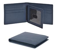 Oak Leathers Large Capacity Blue Genuine Leather Bifold Wallet/Credit Card Holder for Men | 9 Credit Card Slots | Front Pocket