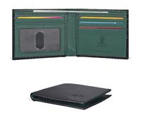 Oak Leathers Slim Bifold Wallet for Men - RFID Leather Wallets bi fold 6 Credit Card and Id Holder, Gift for Men (Black Carbon/Green)