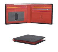 Oak Leathers Slim Bifold Wallet for Men - RFID Leather Wallets bi fold 6 Credit Card and Id Holder, Gift for Men (Black Carbon/Orange)