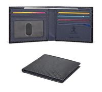 Oak Leathers Slim Leather Wallet for Men - RFID Wallets 6 Credit Card Holder Ultra Thin Gift for Mens, Front Pocket Minimalist Design (Black Carbon/Navy)