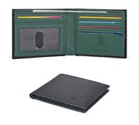 Oak Leathers Slim Leather Wallet for Men - RFID Wallets 6 Credit Card Holder Ultra Thin Gift for Mens, Front Pocket Minimalist Design (Black Carbon/Green)
