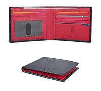 Oak Leathers Slim Leather Wallet for Men - RFID Wallets 6 Credit Card Holder Ultra Thin Gift for Mens, Front Pocket Minimalist Design (Black Carbon/Red)