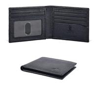 Oak Leathers Slim Leather Wallet for Men - RFID Wallets 6 Credit Card Holder Ultra Thin Gift for Mens, Front Pocket Minimalist Design (Black Pebble)