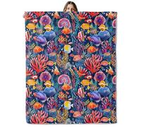 Oak Leaves and Acorns Throw Blanket for Girls Boys Kids Adults, 50x60 in, Cozy Flannel Blanket for Bedroom, Camping, Couch, Room Decor, Fuzzy Warm Soft Gifts Colorful Tropical Fish