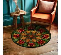 Oak Leaves Area Rug, Fall Nature-Inspired Red Berries Green Leaves Fall Green Low Pile Foam Home Indoor Doormat Accents Rug Non Shedding Entryway Bathroom Kitchen Doorway Decor 3' X 3'