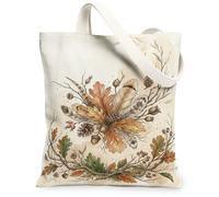 Oak Leaves Canvas Tote Bag, Nature-Inspired Rustic Acorns Branches Fall Brown Aesthetic Tote Bag 13x15 Inch, Brown, 13x15 Inch