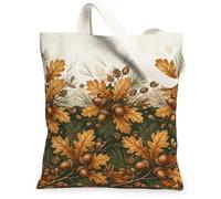 Oak Leaves Canvas Tote Bag, Rustic Nature-Inspired Acorns Pine Needles Fall Brown Grocery Bags 13x15 Inch, Brown, 13x15 Inch