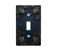 Oak Leaves Single Light Switch Cover Plate, Nature Rustic Acorns Branches Fall Dark Blue Plastic Standard Size Wall Switch Plates Accents for Home Living Room New Apartment Decor (Single)