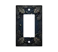 Oak Leaves Single Rocker Light Switch Cover, Nature Rustic Acorns Branches Fall Dark Blue Plastic Standard Size Switch Plate Decorative for Home Living Room Bedroom Bathroom Decor