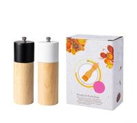 Oak Manual Pepper Mill for Grinding Whole Black Peppercorns Sea Salt and Dried Spices with Ergonomic Handle and Stable Base Construction (White+Black)