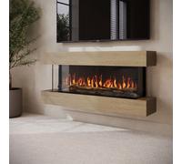 Oak Media Wall 3-Sided Electric Fireplace with Logs - 55 inch - AmberGlo