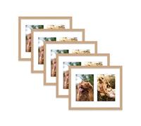 Oak Multi Photo Frame - Holds 2 x 6x4 Pictures, Family Collage Picture Frame for Wall Display, 10x8 Frame size, Set of 5