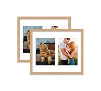 Oak Multi Photo Frame - Holds 2 x 7x5 Pictures, Family Collage Picture Frame for Wall Display, 12x10 Frame size, Set of 2